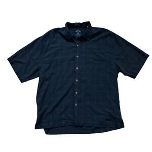 Montego Palms Black Silk Button Up Hawaiian Shirt Size L